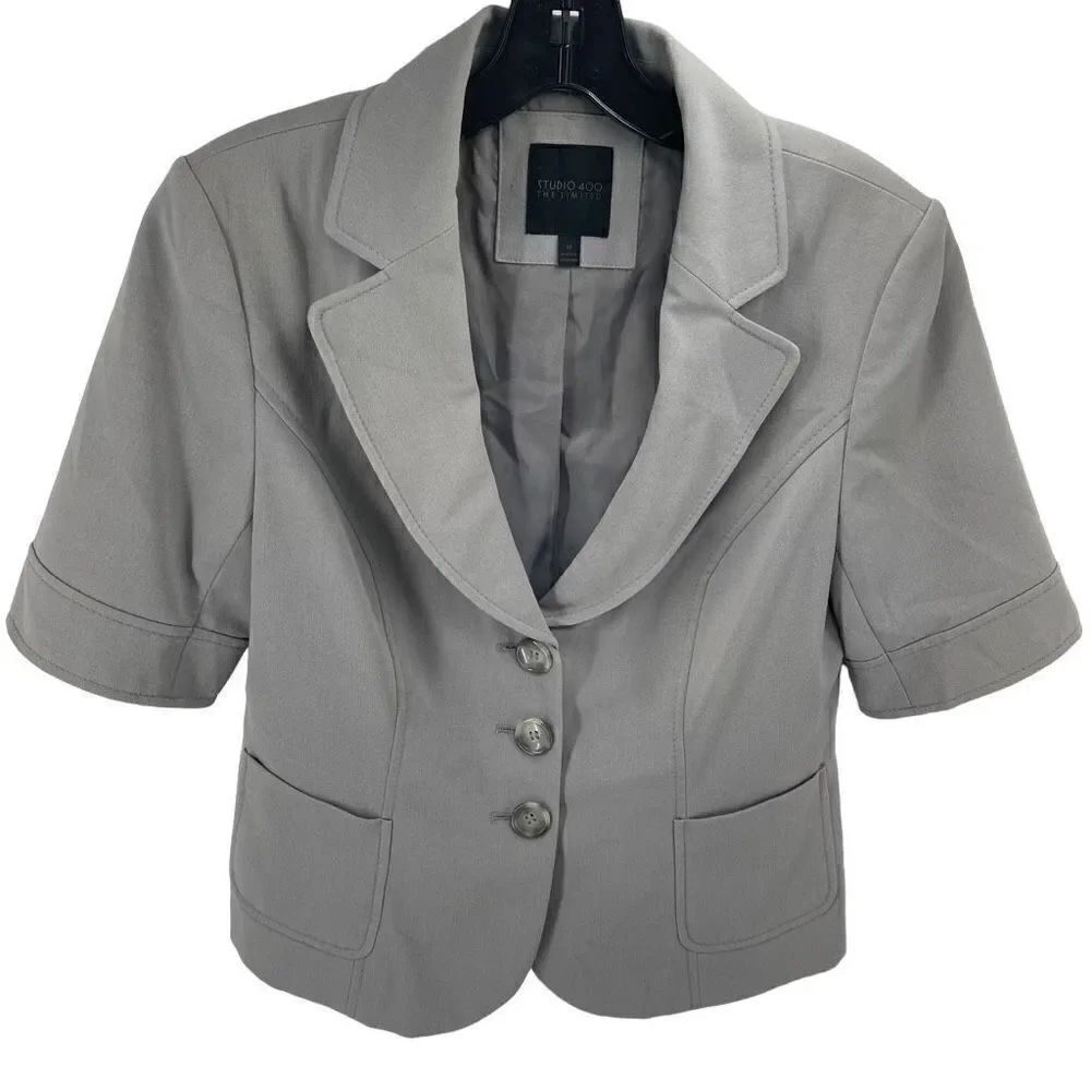 The Limited Studio 400 Womens Blazer Jacket 3 Button Pocket Peplum Gray Medium